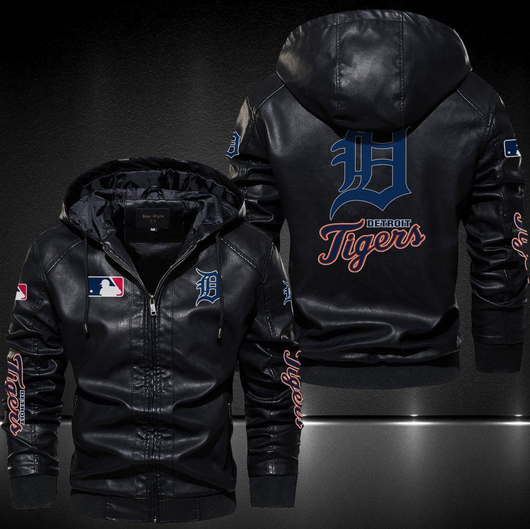 Detroit Tigers Hooded Leather Jacket 9019