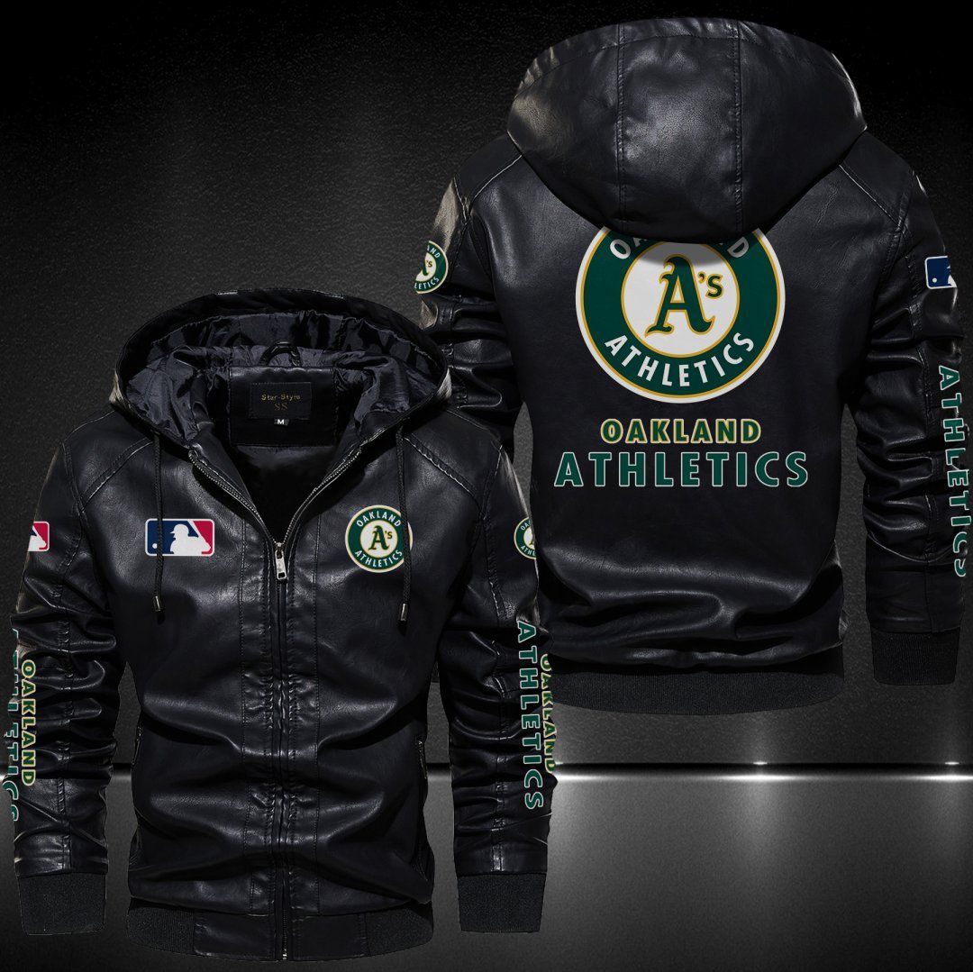 Oakland Athletics Hooded Leather Jacket 9029