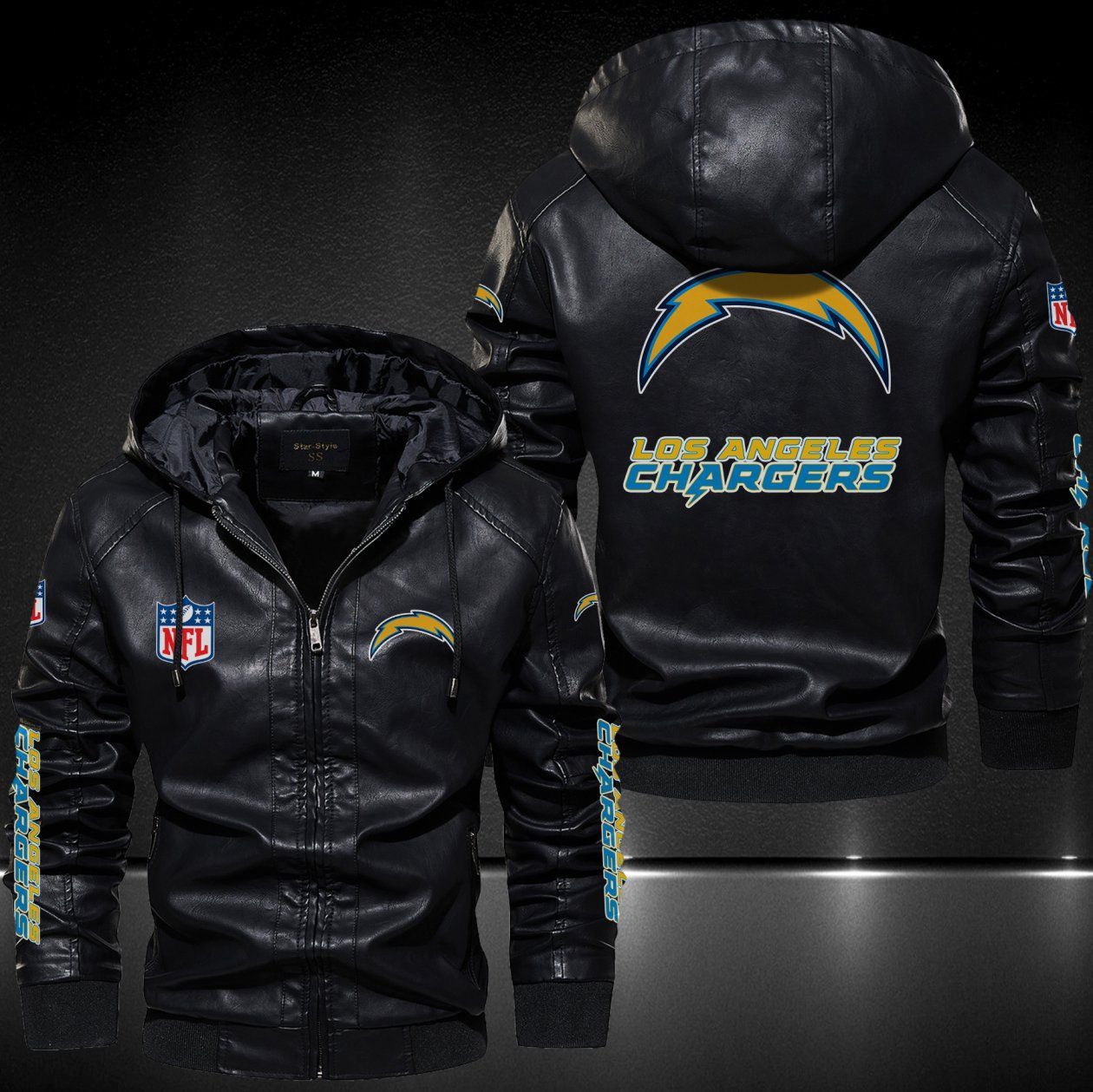 Los Angeles Chargers Hooded Leather Jacket 9086