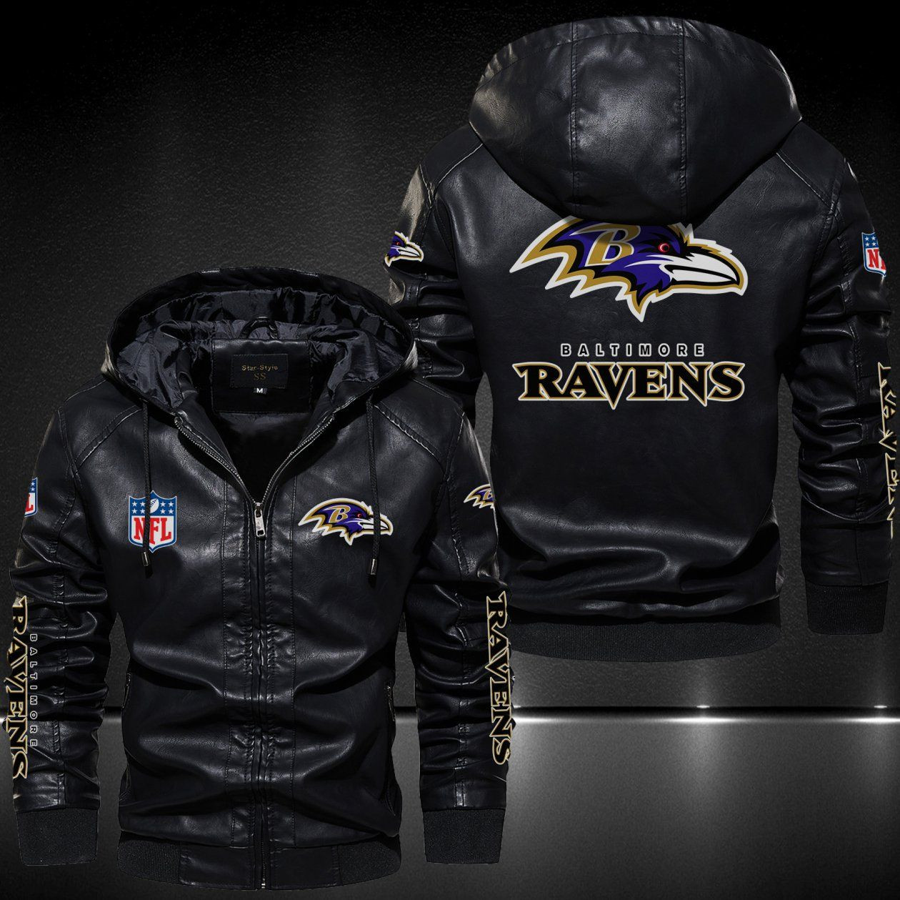 Baltimore Ravens Hooded Leather Jacket 9072