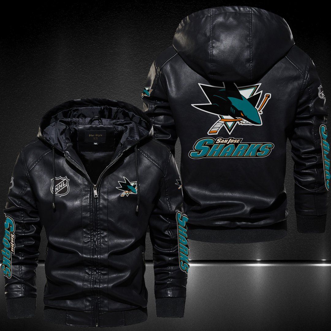 San Jose Sharks Hooded Leather Jacket 9125