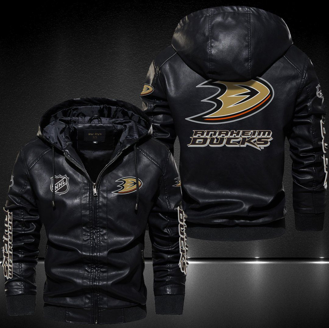 Anaheim Ducks Hooded Leather Jacket 9102