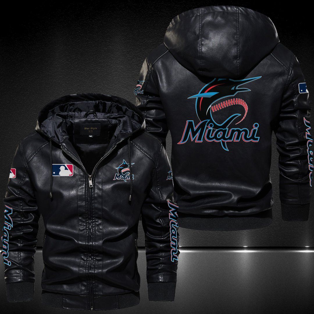 Miami Marlins Hooded Leather Jacket 9024