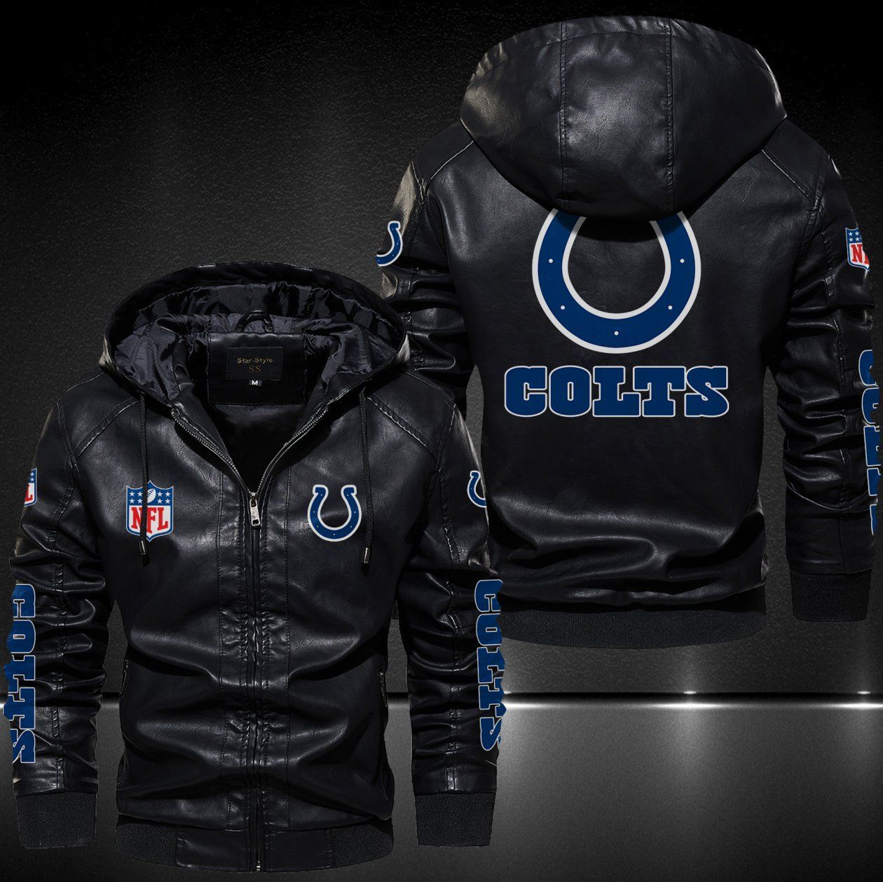 Indianapolis Colts Hooded Leather Jacket 9083