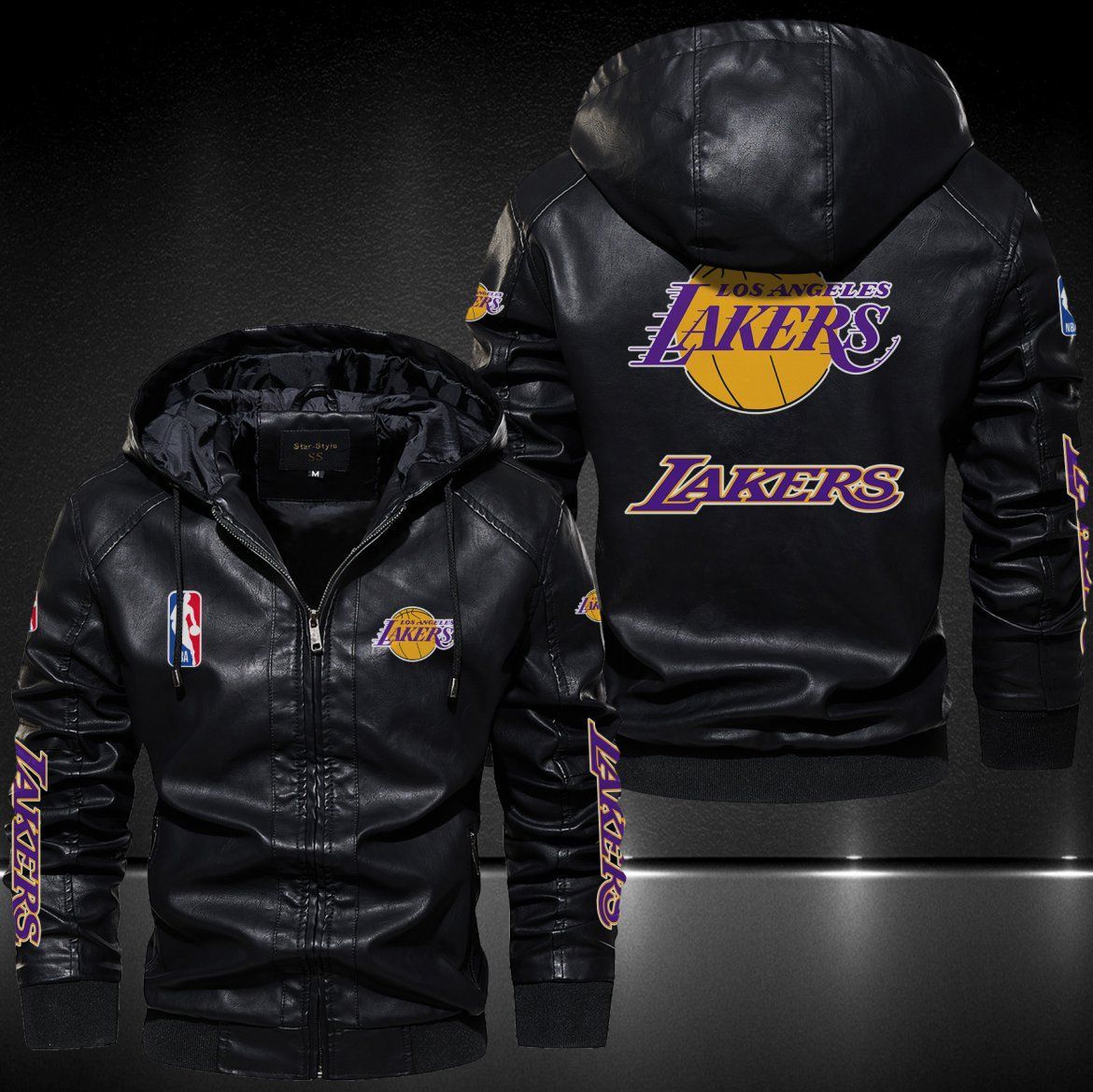 Los Angeles Lakers Hooded Leather Jacket 9053