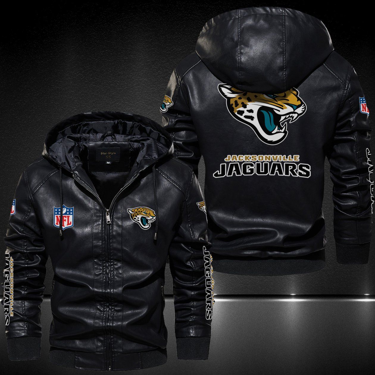 Jacksonville Jaguars Hooded Leather Jacket 9084