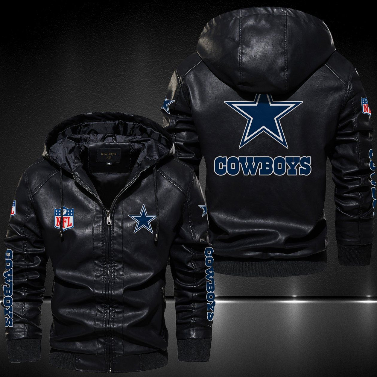 Dallas Cowboys Hooded Leather Jacket 9078