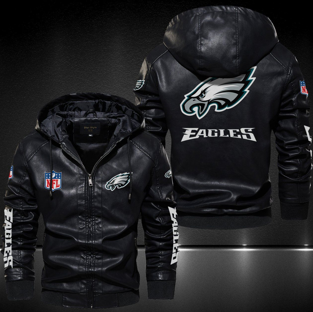Philadelphia Eagles Hooded Leather Jacket 9095