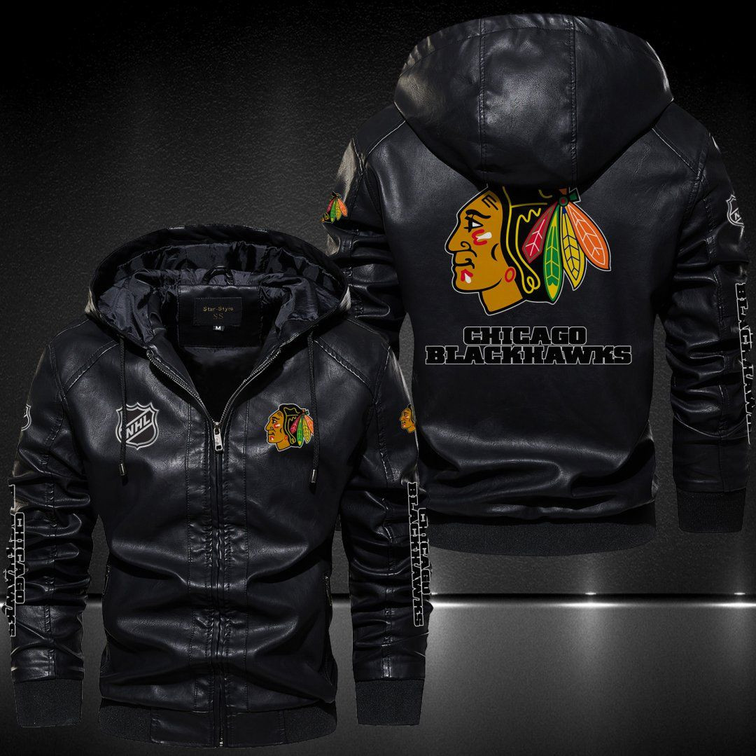 Chicago Blackhawks Hooded Leather Jacket 9108