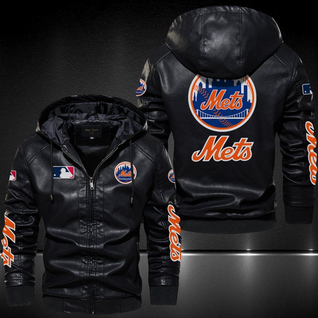 New York Mets Hooded Leather Jacket 9027