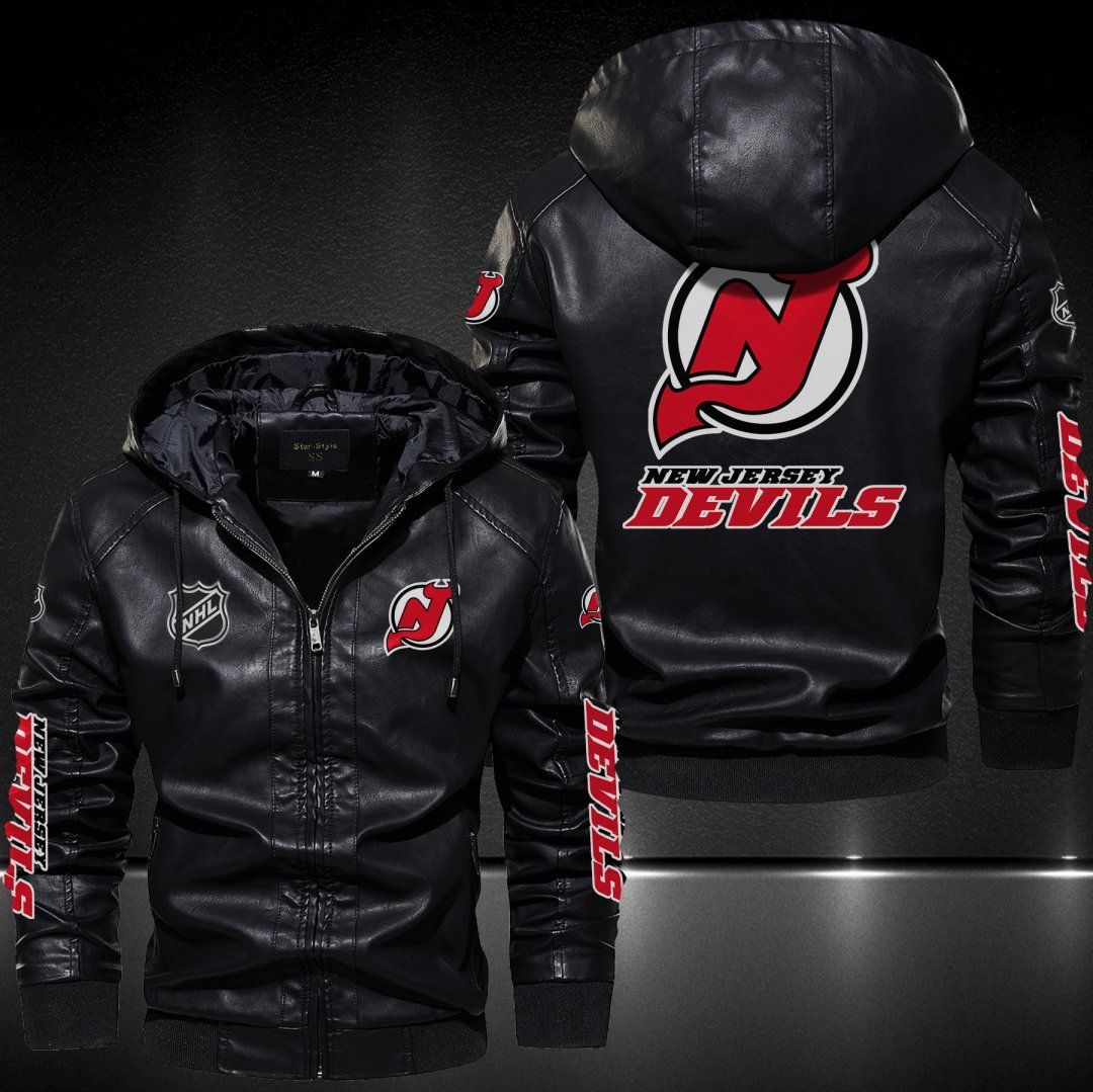 New Jersey Devils Hooded Leather Jacket 9119