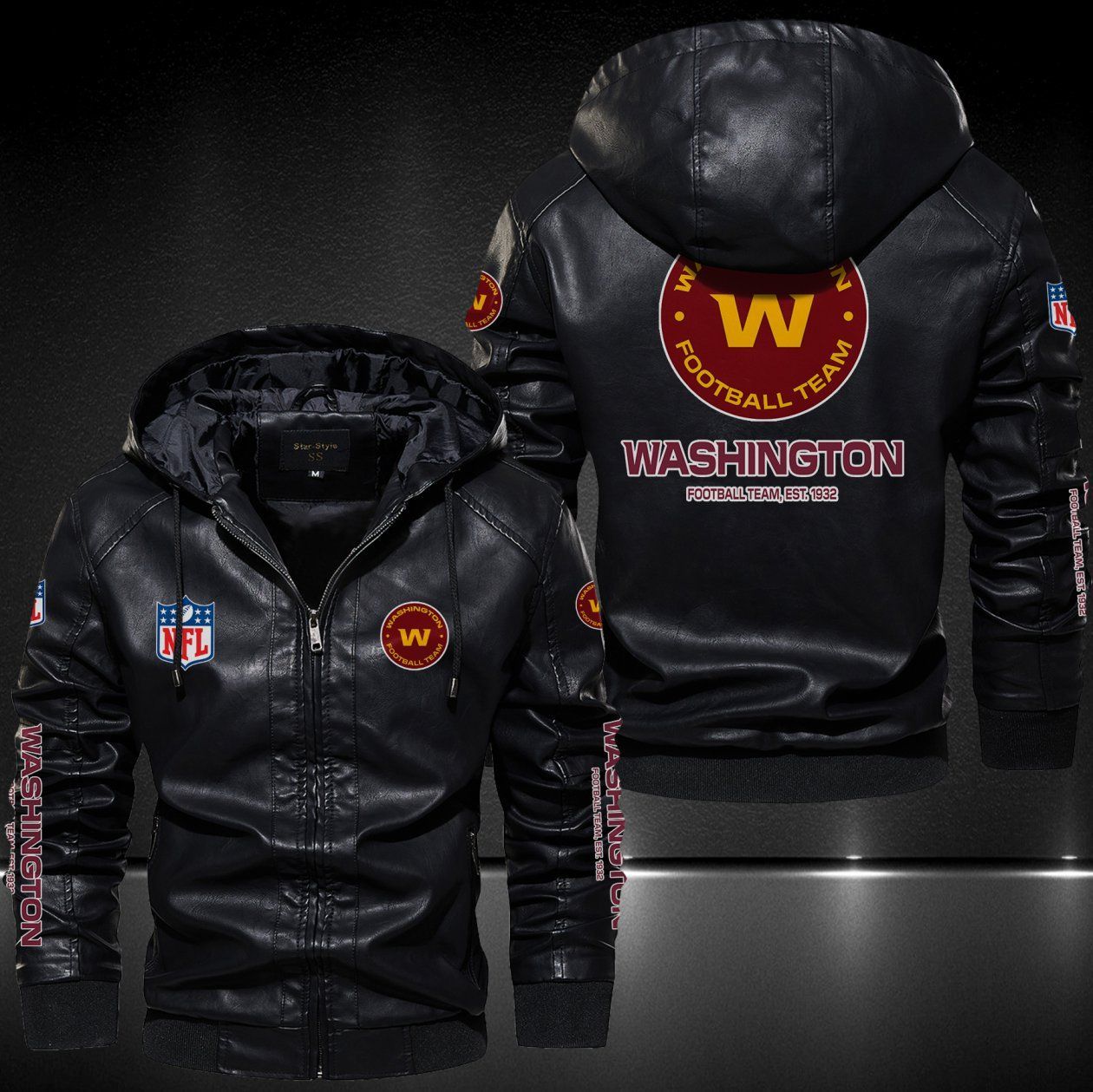 Washington Football Team Hooded Leather Jacket 9101