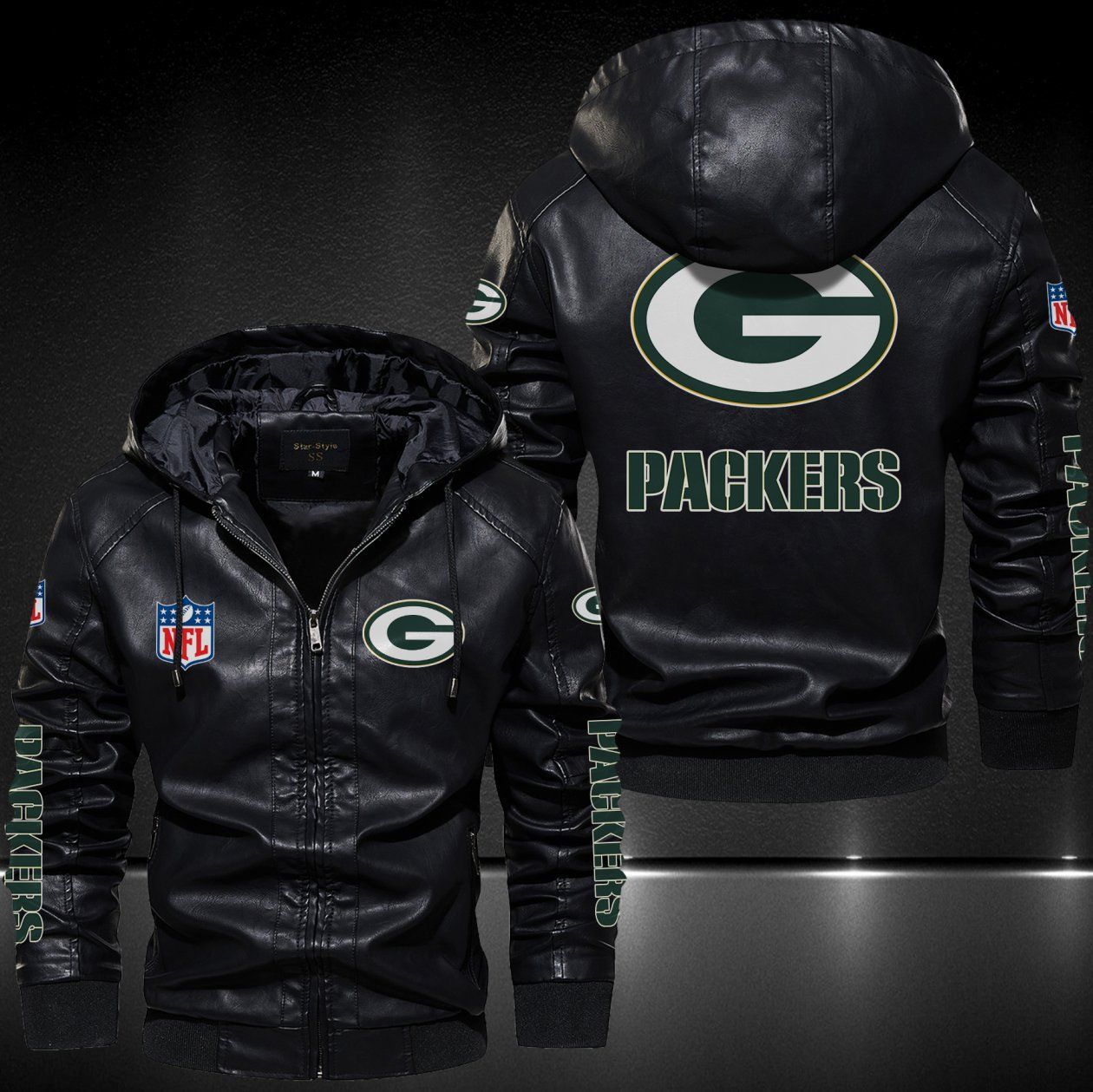 Green Bay Packers Hooded Leather Jacket 9081