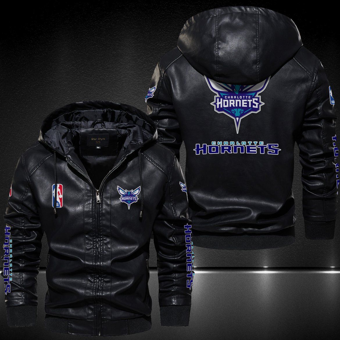 Charlotte Hornets Hooded Leather Jacket 9043