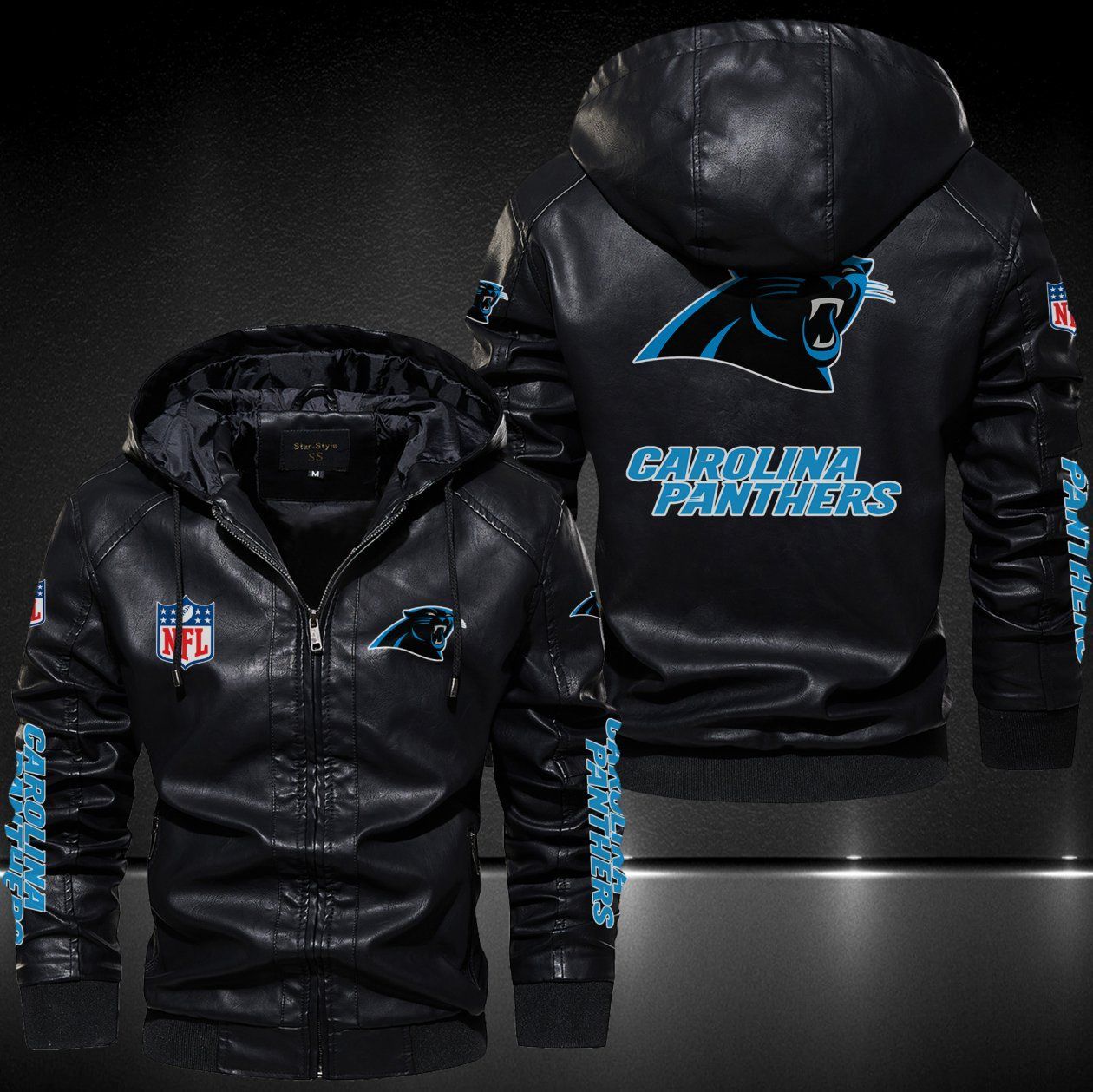 Carolina Panthers Hooded Leather Jacket 9074