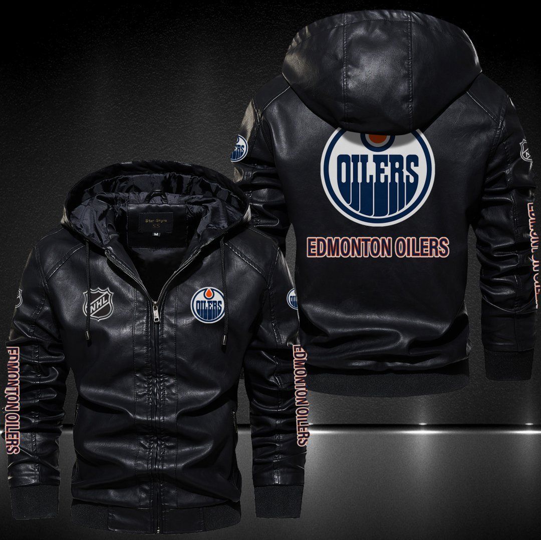 Edmonton Oilers Hooded Leather Jacket 9113