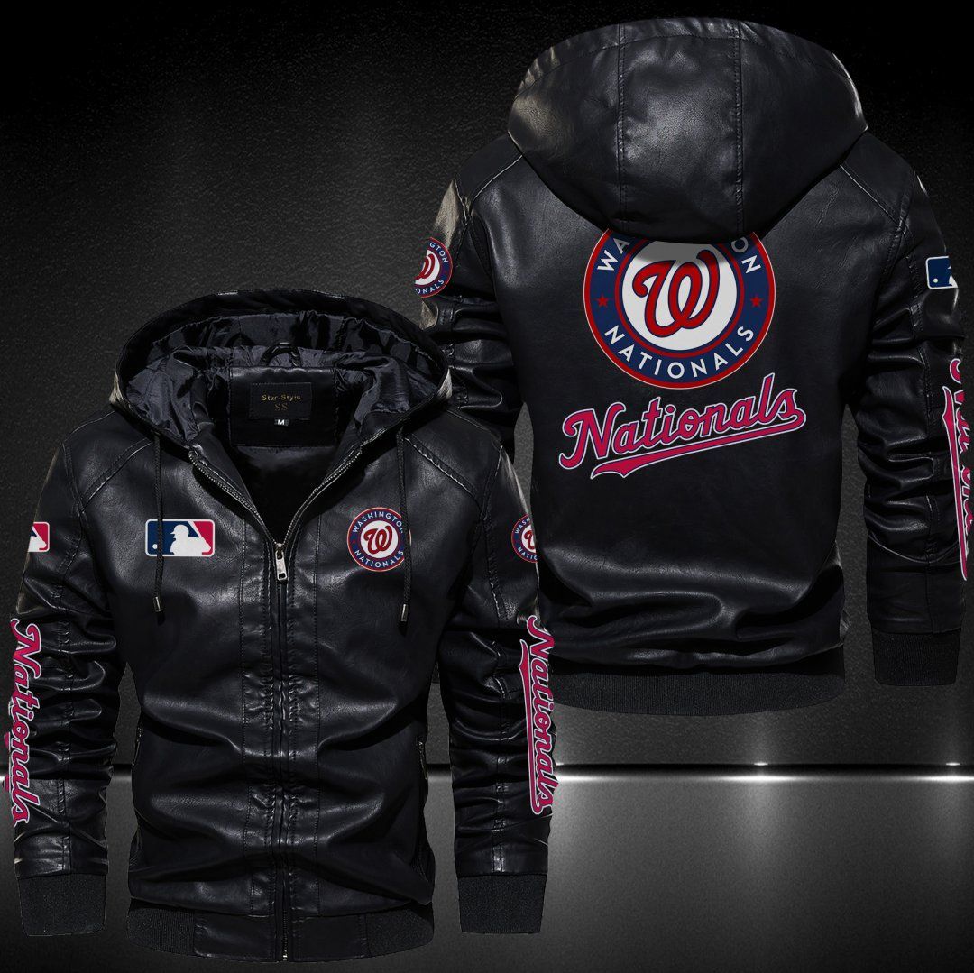 Washington Nationals Hooded Leather Jacket 9039