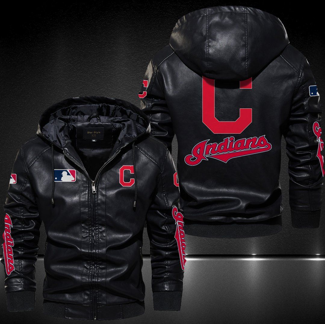 Cleveland Indians Hooded Leather Jacket 9017