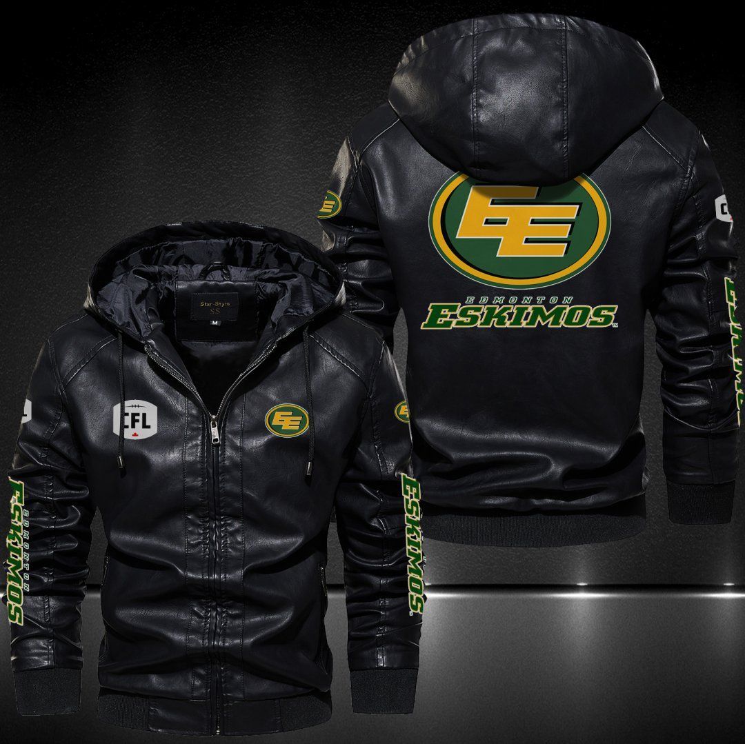 Edmonton Eskimos Hooded Leather Jacket 9004