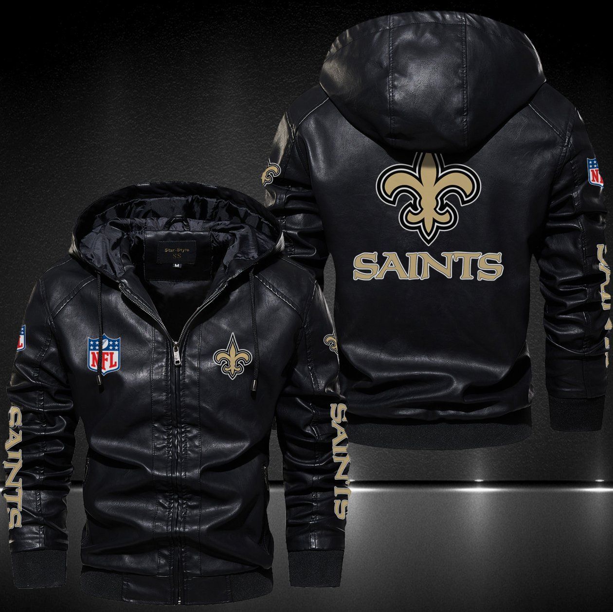 New Orleans Saints Hooded Leather Jacket 9091