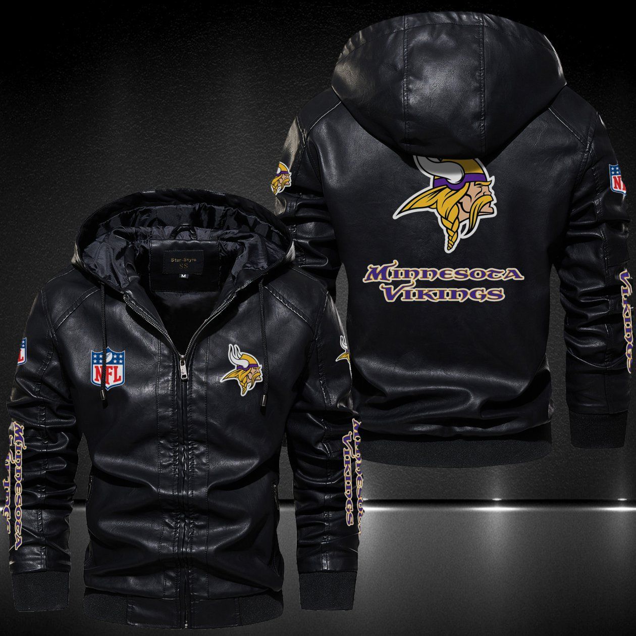 Minnesota Vikings Hooded Leather Jacket 9089
