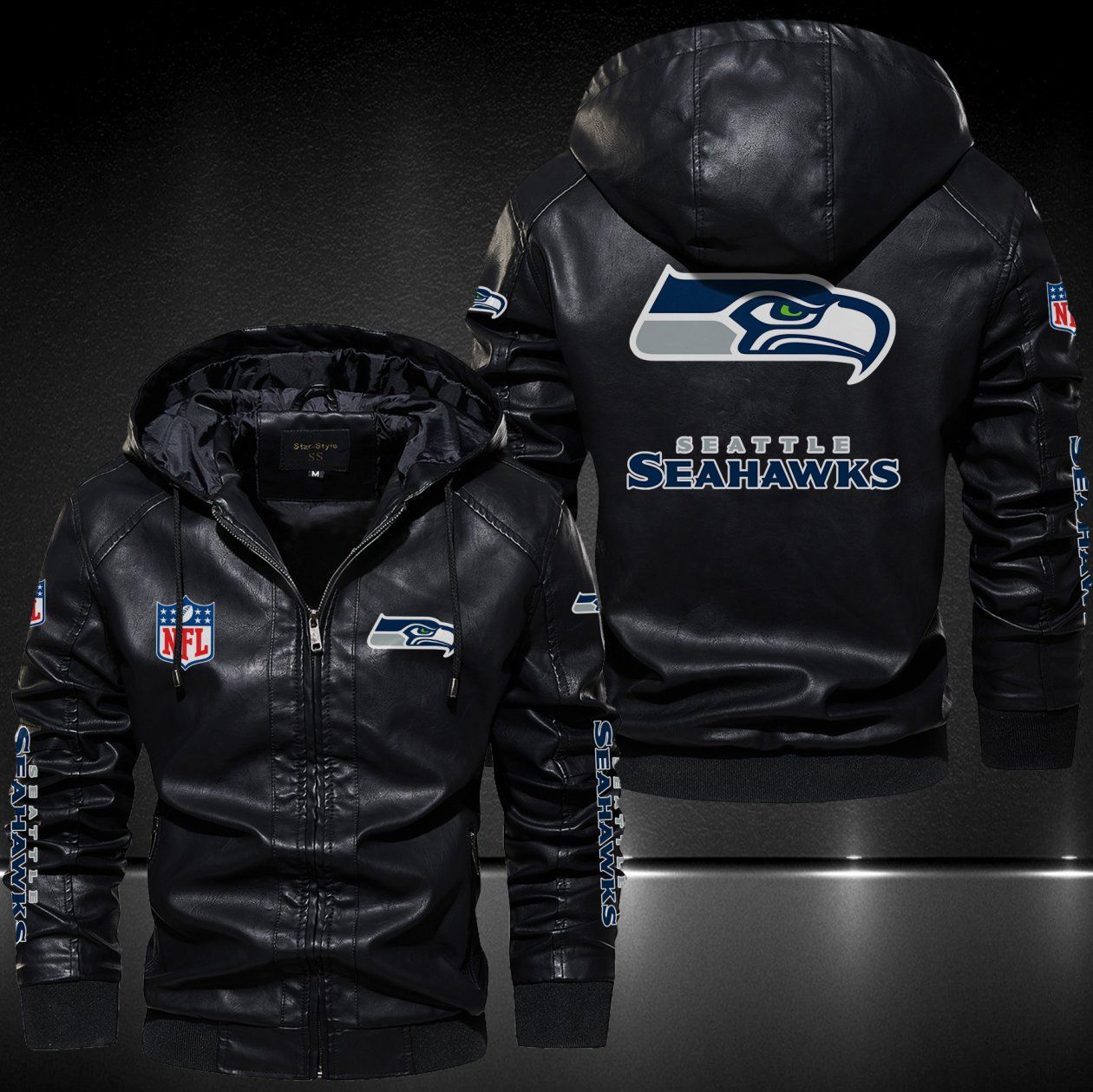 Seattle Seahawks Hooded Leather Jacket 9098