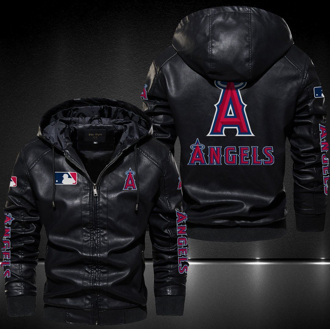 Los Angeles Angels Hooded Leather Jacket 9022