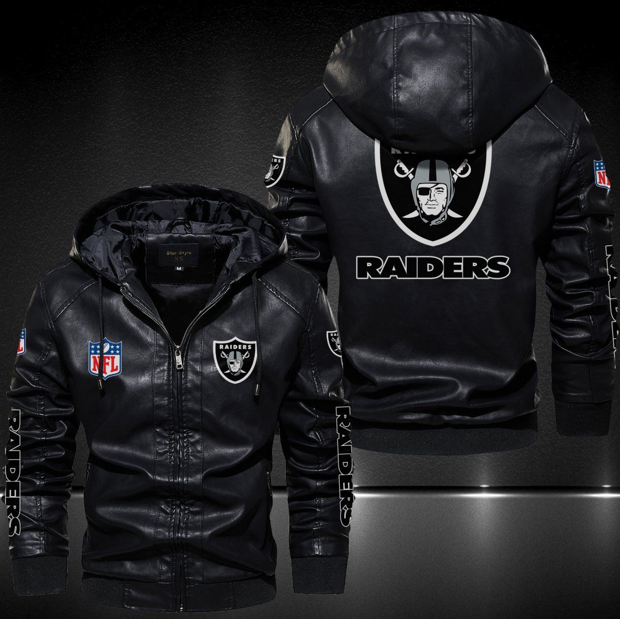 Oakland Raiders Hooded Leather Jacket 9094