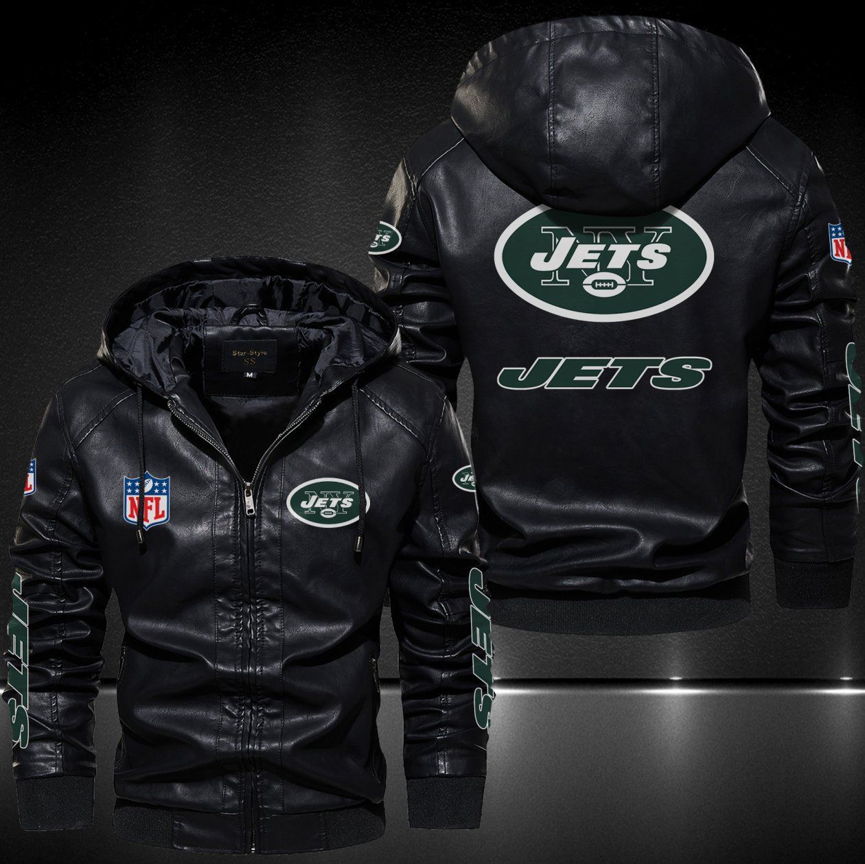 New York Jets Hooded Leather Jacket 9093