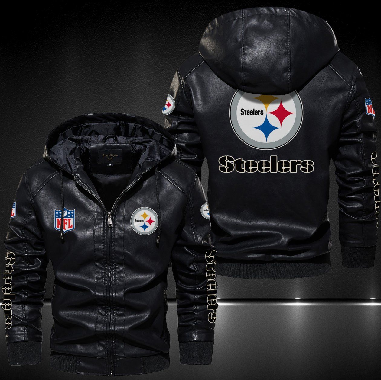 Pittsburgh Steelers Hooded Leather Jacket 9096