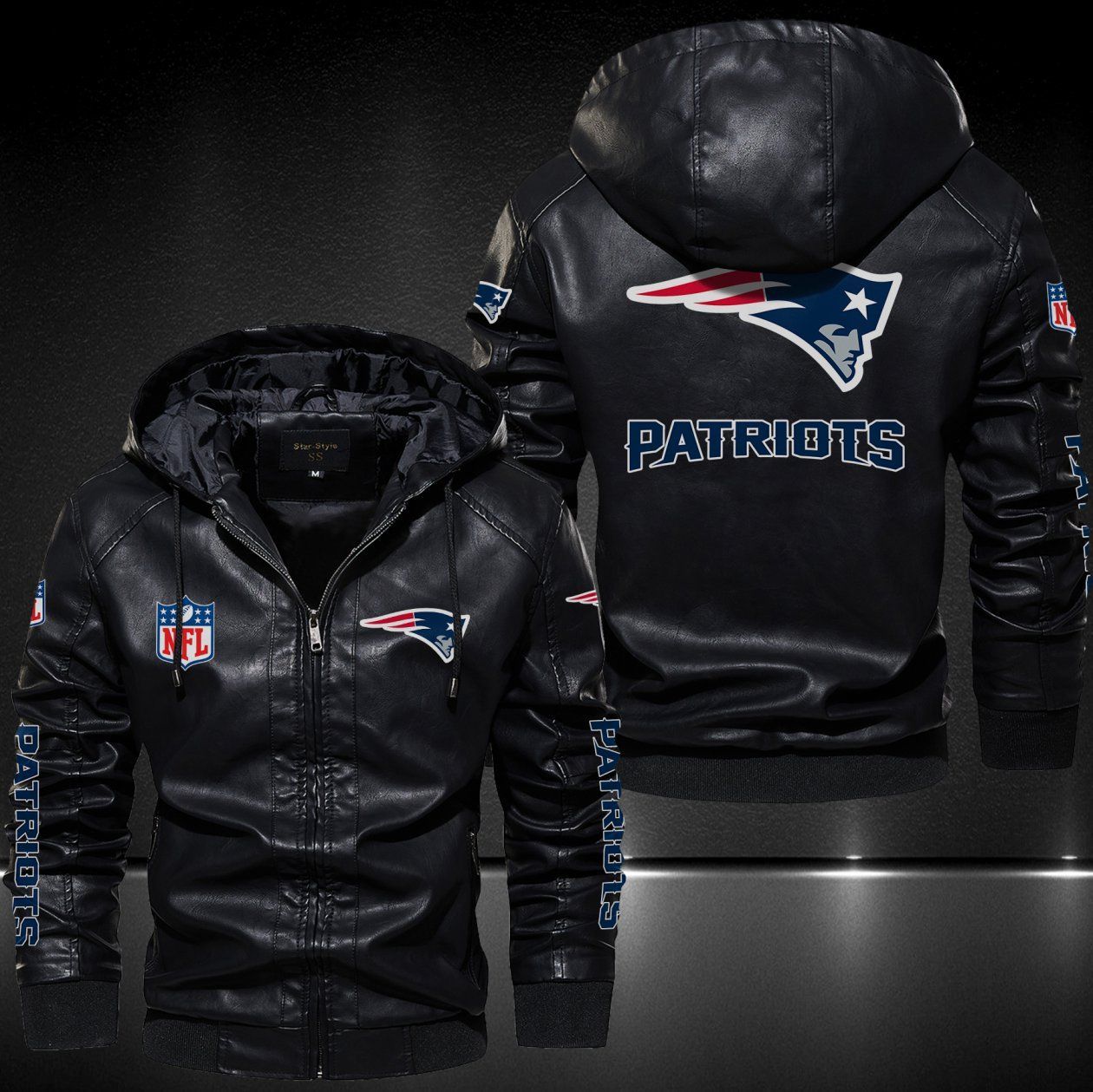 New England Patriots Hooded Leather Jacket 9090