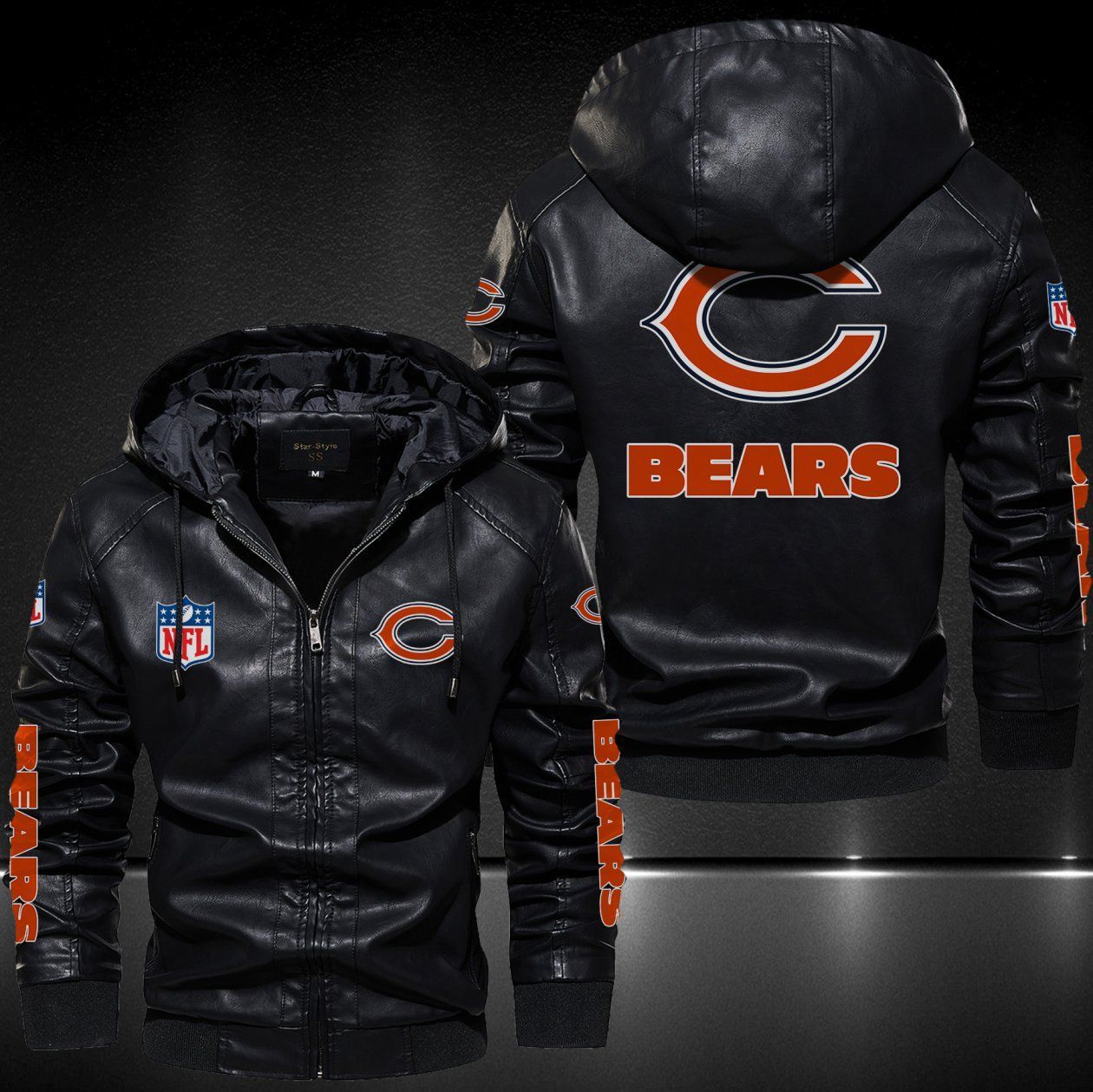 Chicago Bears Hooded Leather Jacket 9075