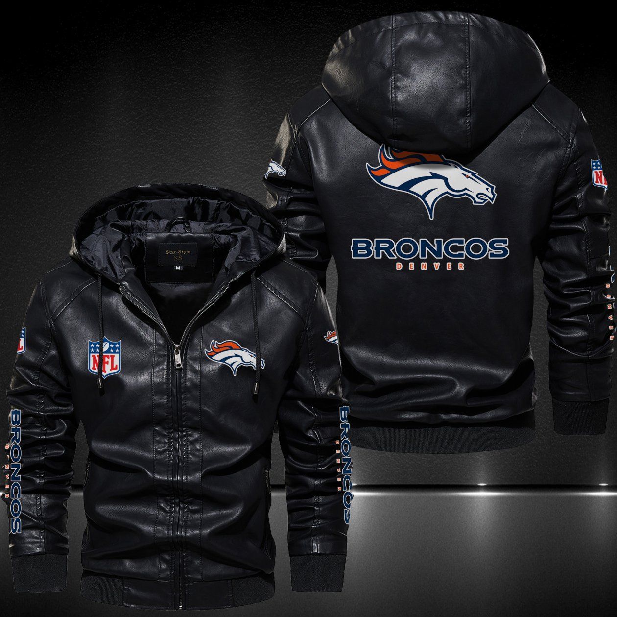 Denver Broncos Hooded Leather Jacket 9079