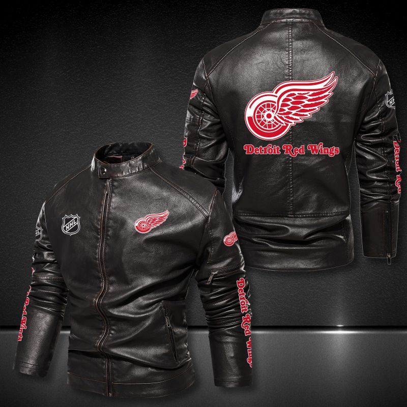 Detroit Red Wings Collar Leather Jacket 2010