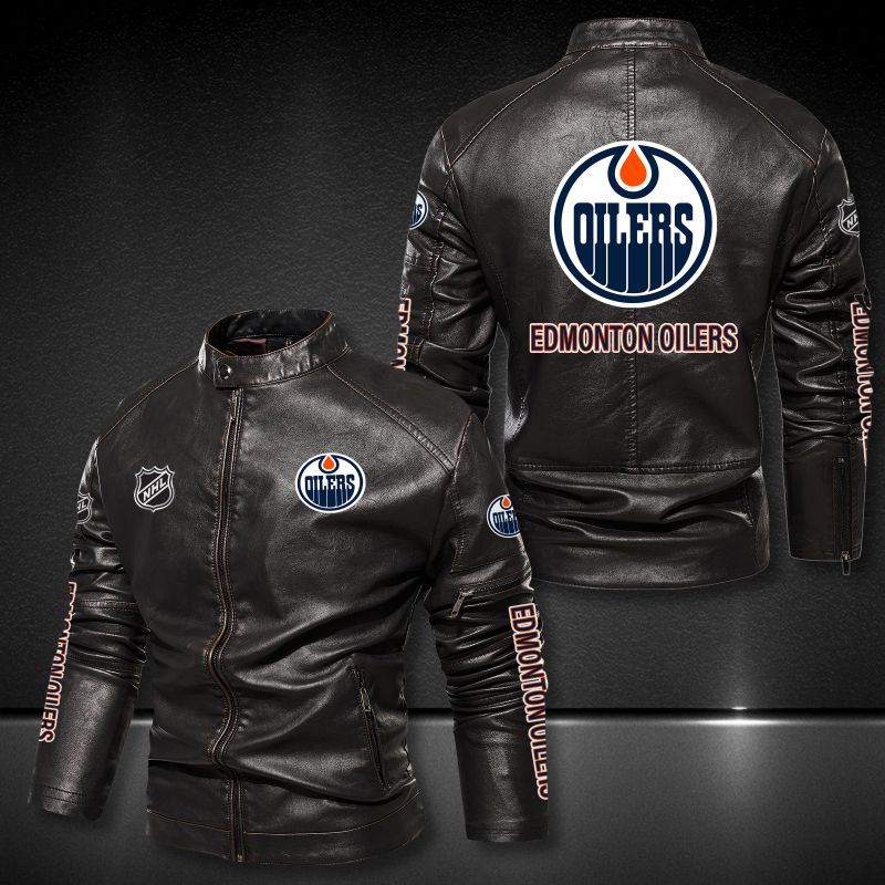 Edmonton Oilers Collar Leather Jacket 2011