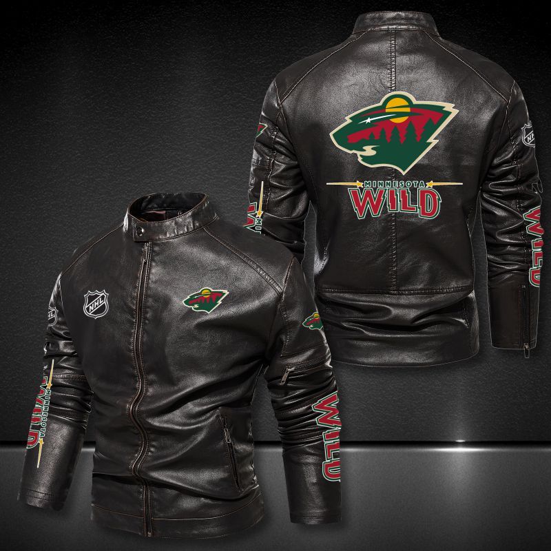 Minnesota Wild Collar Leather Jacket 2014