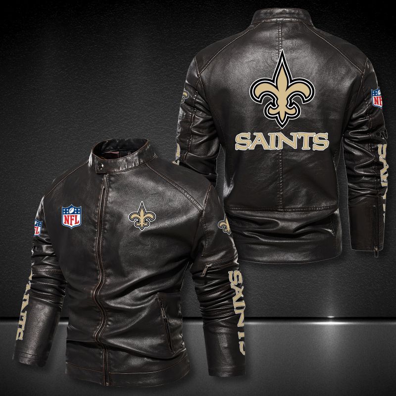 New Orleans Saints Collar Leather Jacket 022