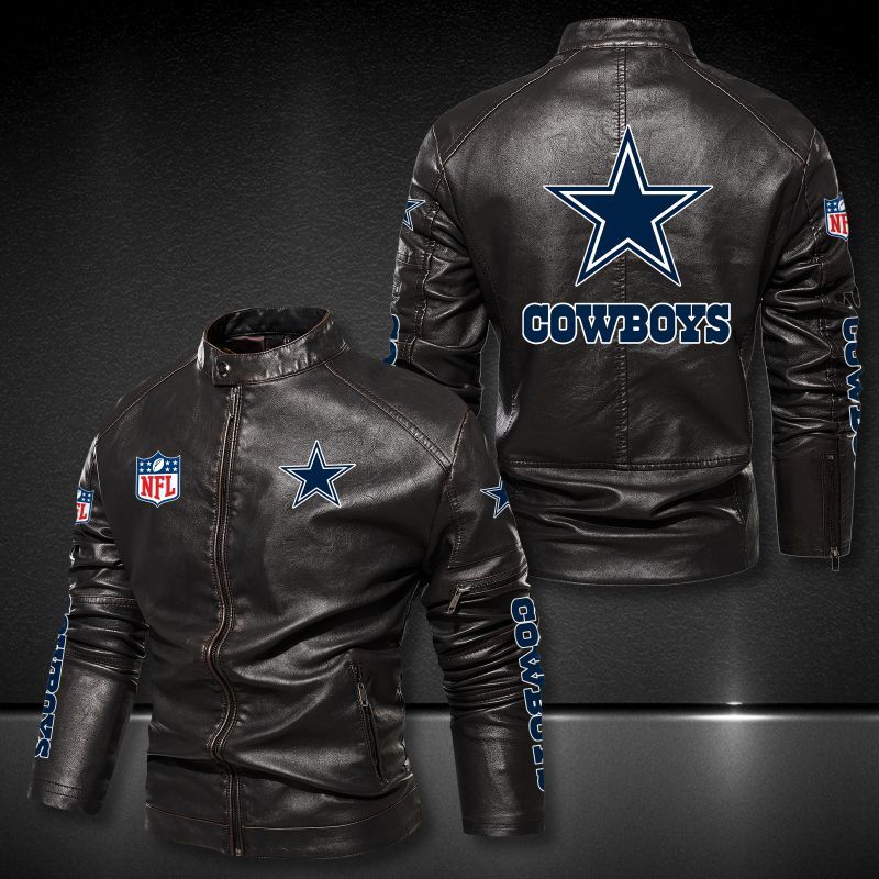 Dallas Cowboys Collar Leather Jacket 009