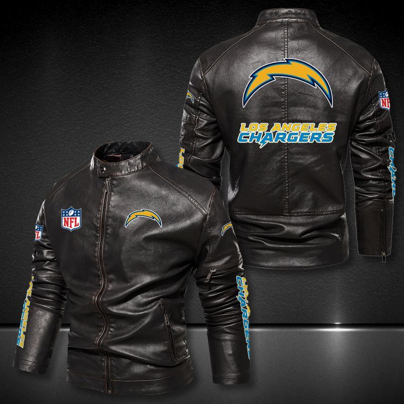 Los Angeles Chargers Collar Leather Jacket 017