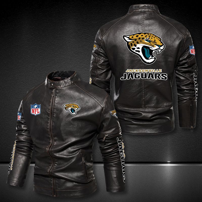 Jacksonville Jaguars Collar Leather Jacket 015
