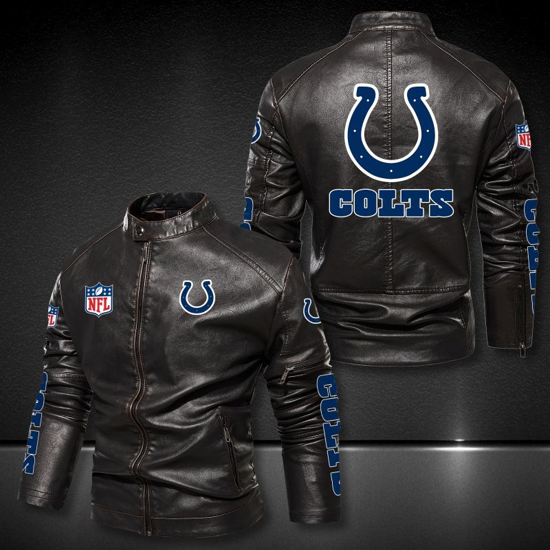 Indianapolis Colts Collar Leather Jacket 014