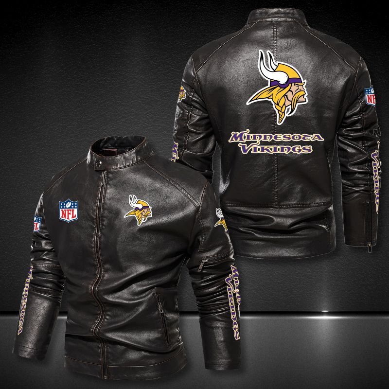 Minnesota Vikings Collar Leather Jacket 020