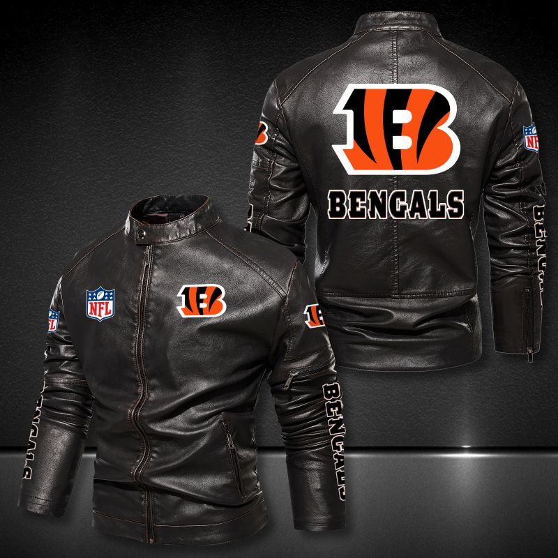 Cincinnati Bengals Collar Leather Jacket 007