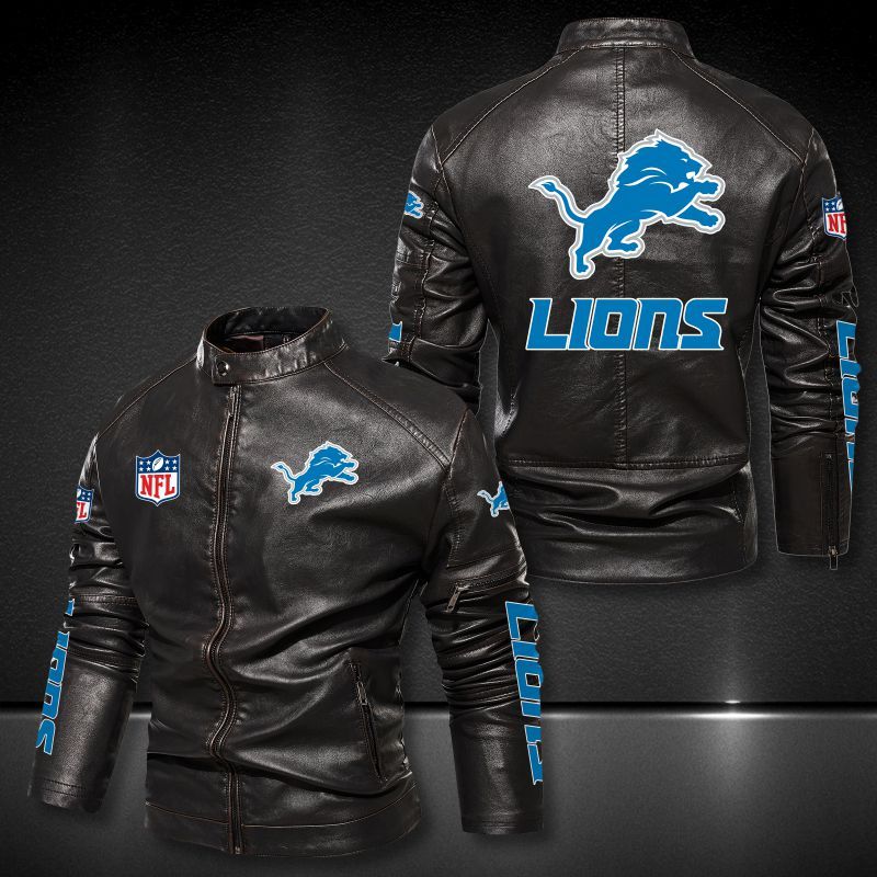 Detroit Lions Collar Leather Jacket 011