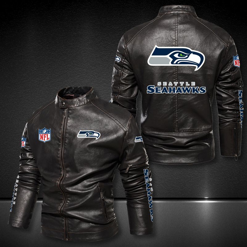 Seattle Seahawks Collar Leather Jacket 029
