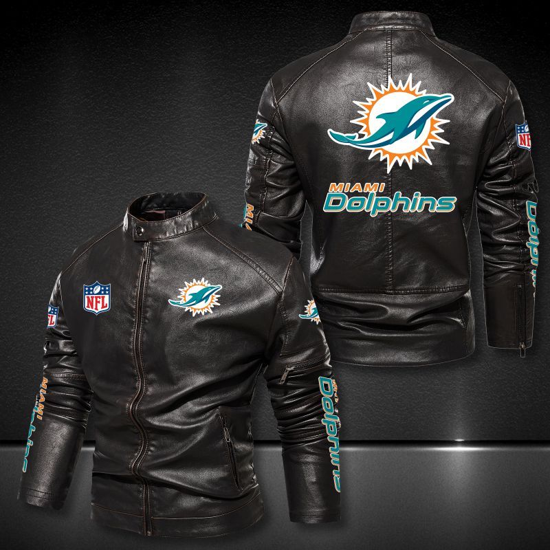 Miami Dolphins Collar Leather Jacket 019