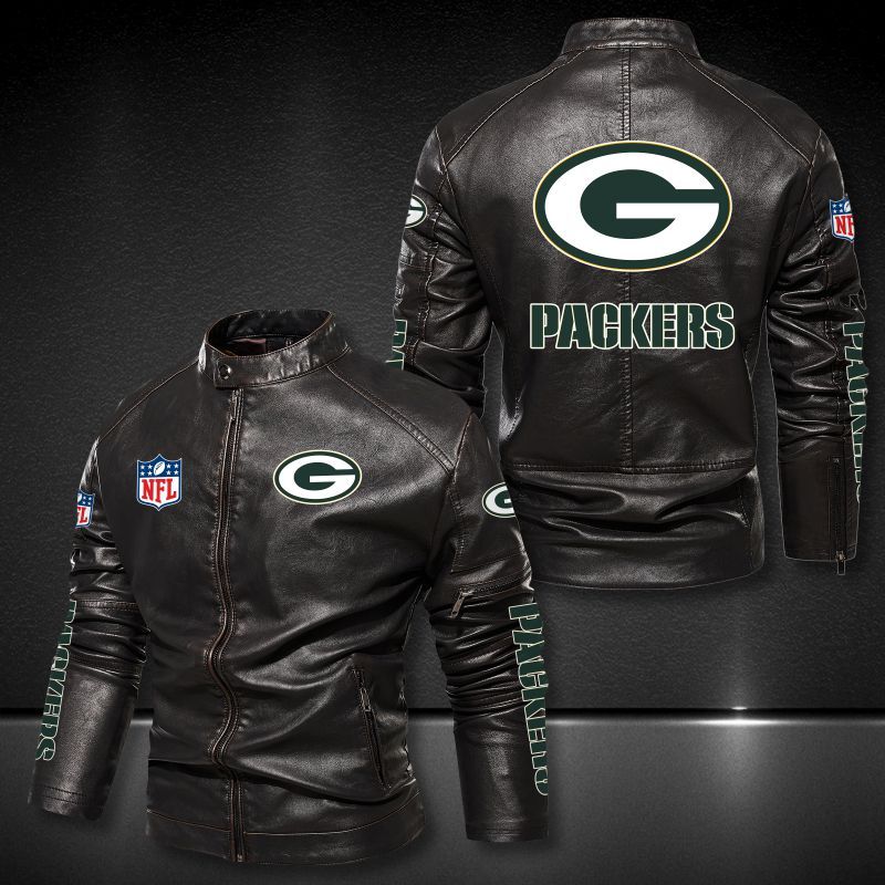 Green Bay Packers Collar Leather Jacket 012