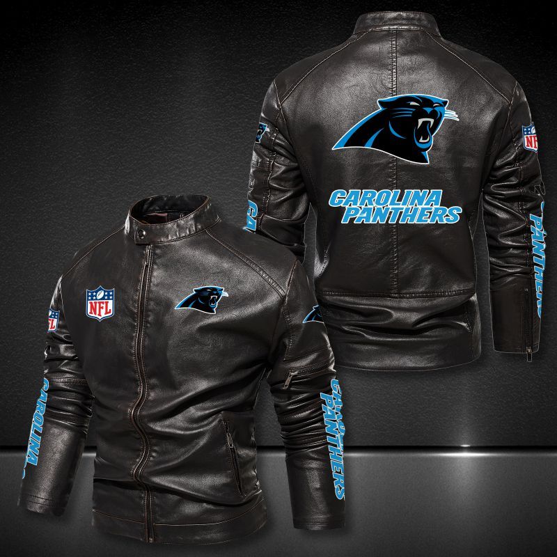 Carolina Panthers Collar Leather Jacket 005