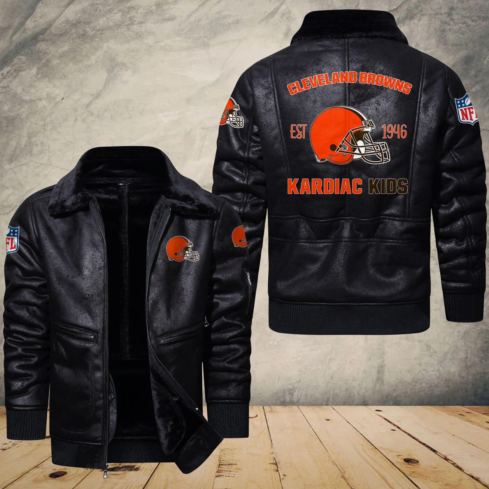 Cleveland Browns Fleece Leather Bomber Jacket 1168