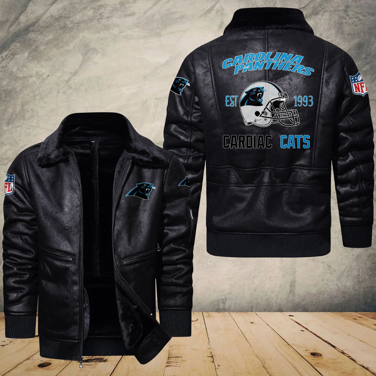 Carolina Panthers Fleece Leather Bomber Jacket 1165